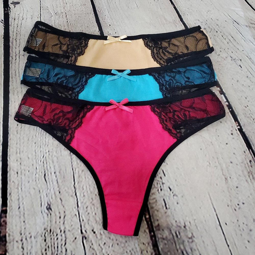 Bergamo Sexy Cotton and Lace Panties Set of 3